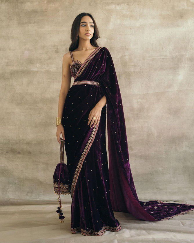 AK 1569 Viscose Velvet Embroidery Designer Saree Wholesale Clothing Suppliers In India